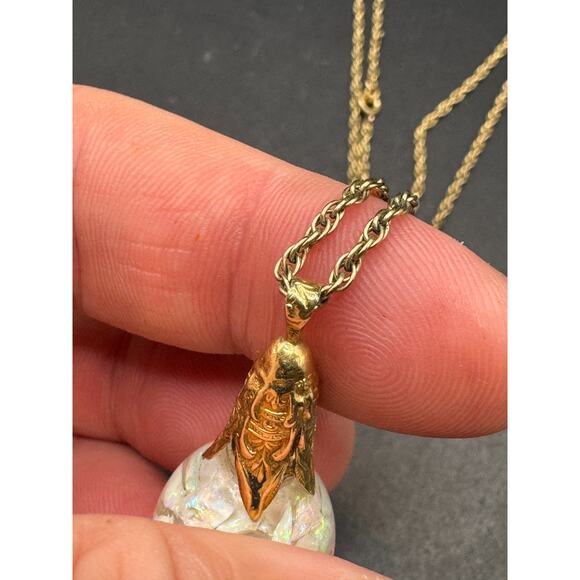 SOLID 14k Yellow Gold Filled Floating Opal Chip Pendant w/ 1/20 12K Necklace - Picture 13 of 16